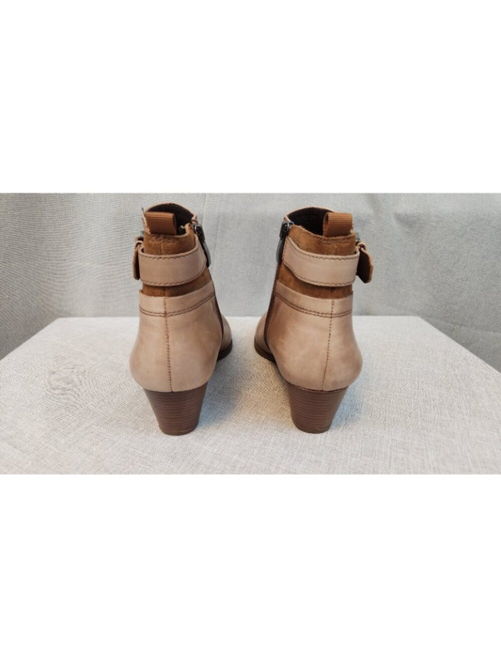 Franco Sarto Womens 9.5 M Solid Brown Leather Taper Block Heel Zip Bootie - Picture 5 of 7